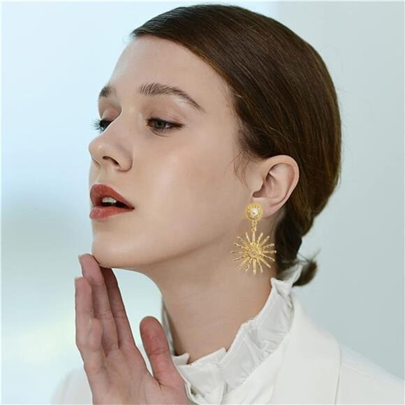 Sparkly Starburst Sun Dangle Earrings – Good Luck Celestial - Picture 3 of 5